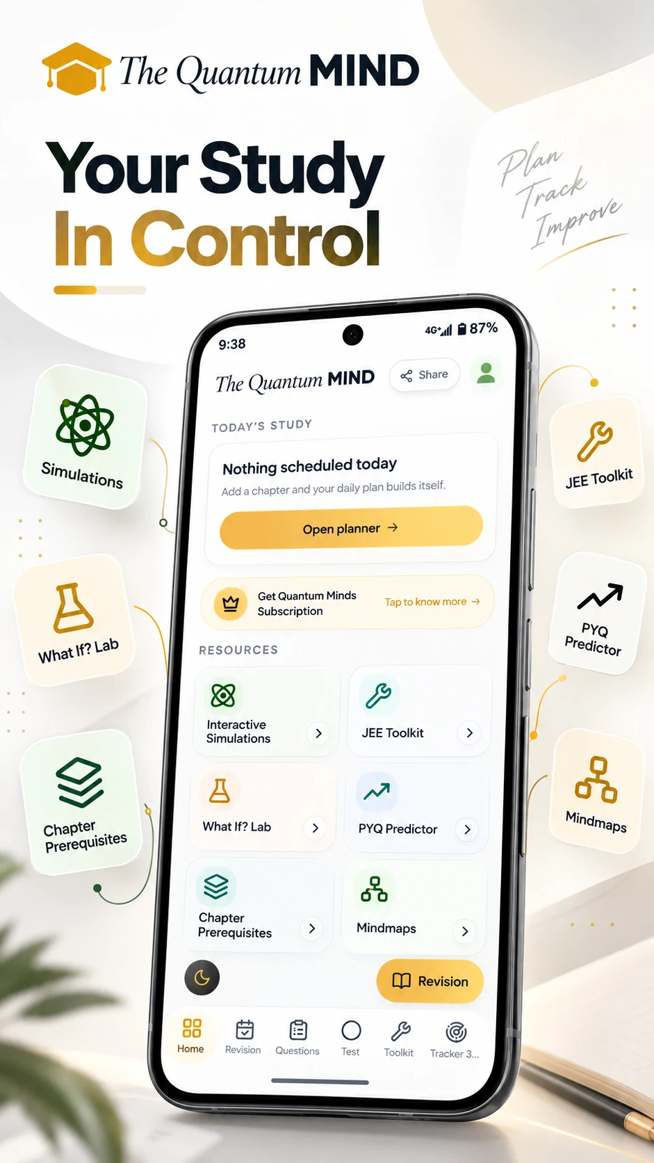 The Quantum MIND home screen — Your Study In Control